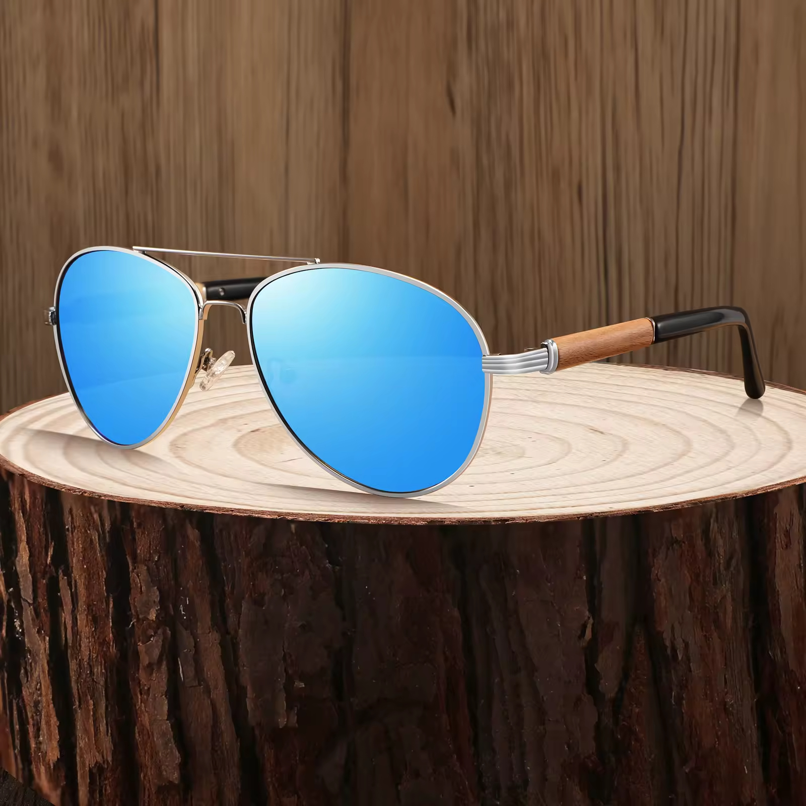 Wooden sunglasses men's luxury brand logo custom sunglasses polarized high-quality sunglasses, pure natural log temples.