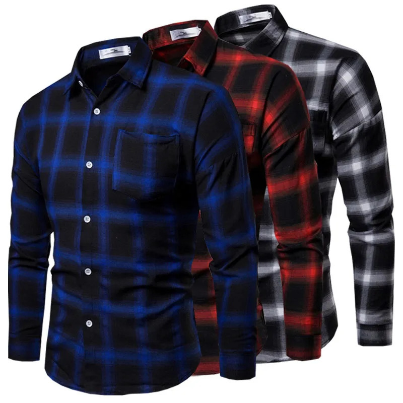 1pcs Spring Autumn Men Long Sleeve Grid Shirt Man Thin Shirt Male Fashion Classic Basic Casual Shirt Coat Mens Slim Tops M-3XL250820