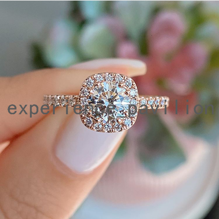 2.0 ct 7*7mm White Cushion Cut Moissanite with 18 k Rose Gold Engagement Ring for Women Moissanite Diamond Rings