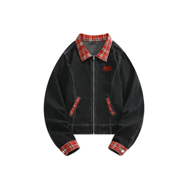 Chic Retro Mens Denim Jacket American-Style Plaid Patchwork Casual Coats High Street Hip Hop Jackets Fashion Male Clothes Tops 250818
