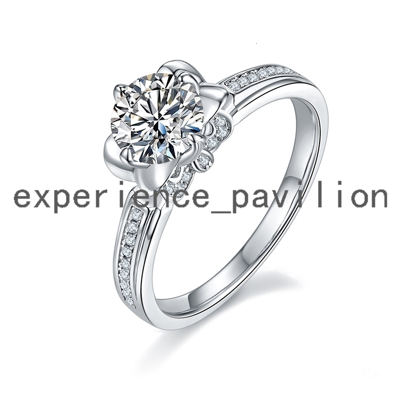 Rinntin Rhodium-Plated Moissanite 925 Sterling Silver Ring Proposal Classic Flower Style Band Ring