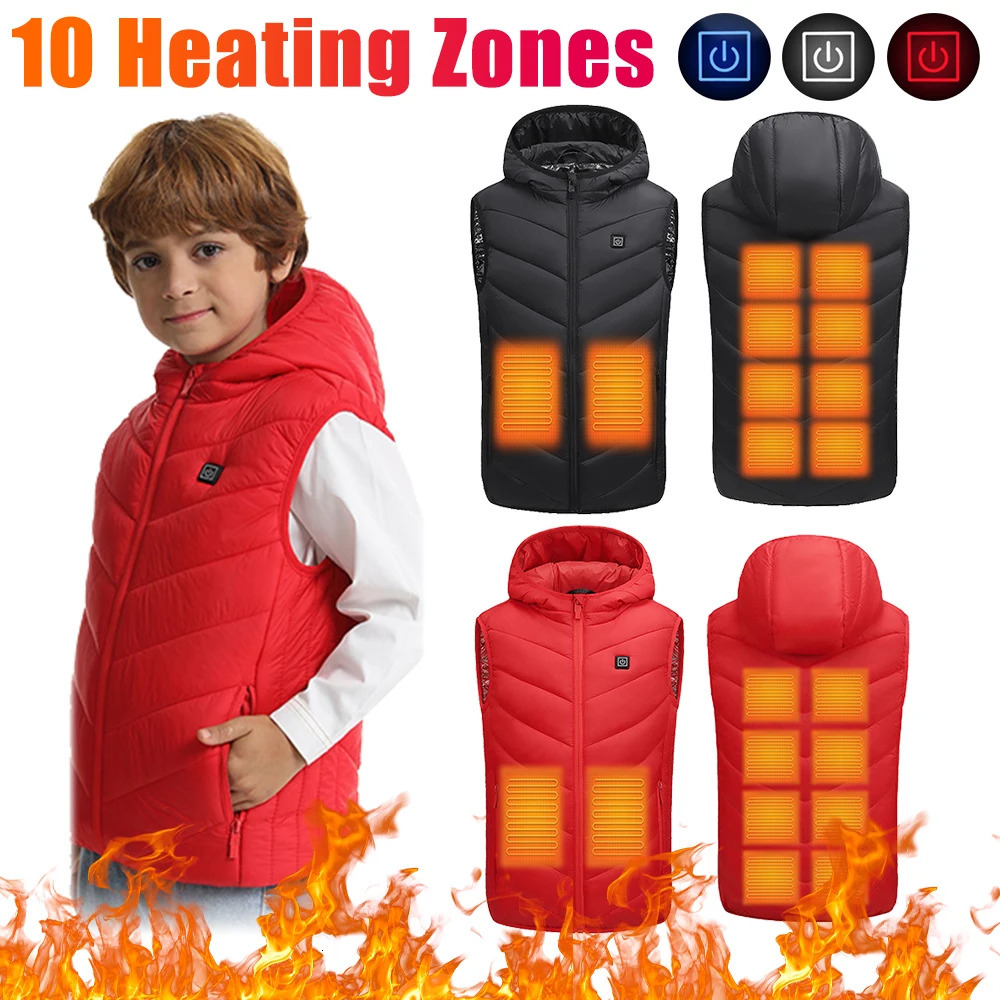 10 Heating Zones Electric Heated Jackets Usb Heated Coat Thermal Winter Warm Jacket for Boys Girls Outdoor Cycling Warm Vest 250815