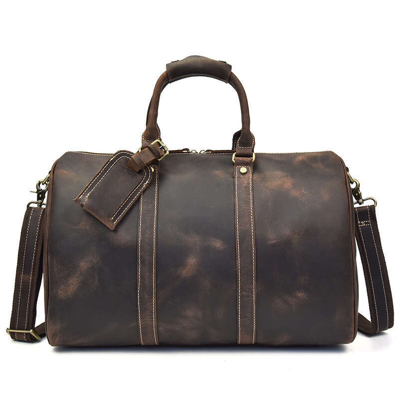 Crazy Horse Leather Large Capacity Travel Top Layer Cowhide Casual Gym Handbag Cylinder Luggage Bag