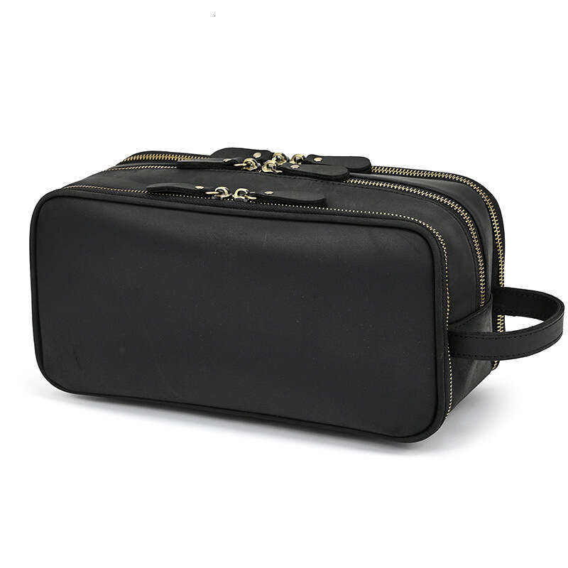 Multifunctional Genuine Leather Clutch Bag for Women, Simple Makeup Bag, Crazy Horse Leather, Large Capacity Portable Toiletry Organizer