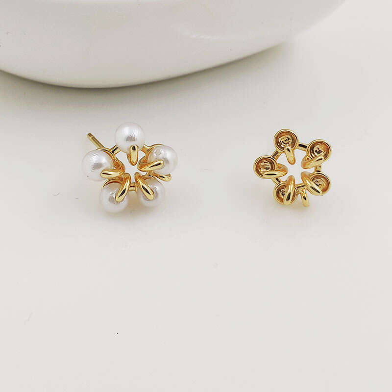 DHpet DIY Clip Earring Accessories, Color-Retaining Sier Needle with Pearl Suower Stud, Copper Gold Plated Ear Jewelry Parts