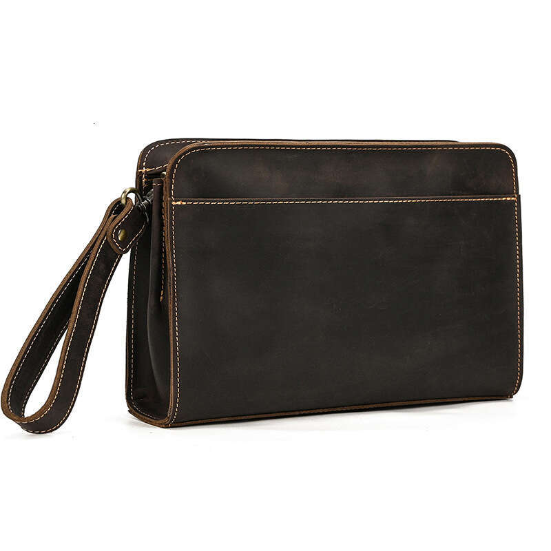Genuine Men's Clutch Crazy Horse Leather Handbag Top Layer Cowhide Large Capacity Business Wallet