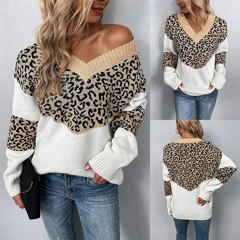 Pulls aux femmes d'automne d'hiver imprimé en V V V et à manches longues à manches lâches en tricot tricot aérien pour les femmes Polyester doux