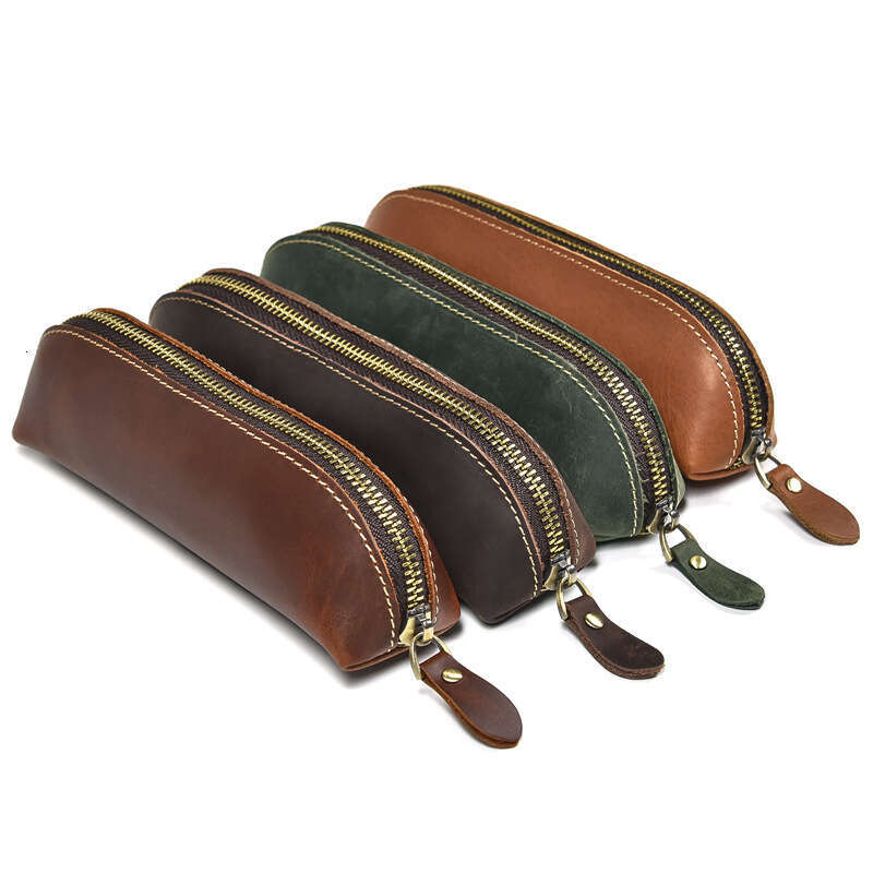 Crazy Horse – trousse à crayons en cuir faite à la main, boîte de papeterie Simple pour étudiant, couche supérieure en peau de vache, rangement d