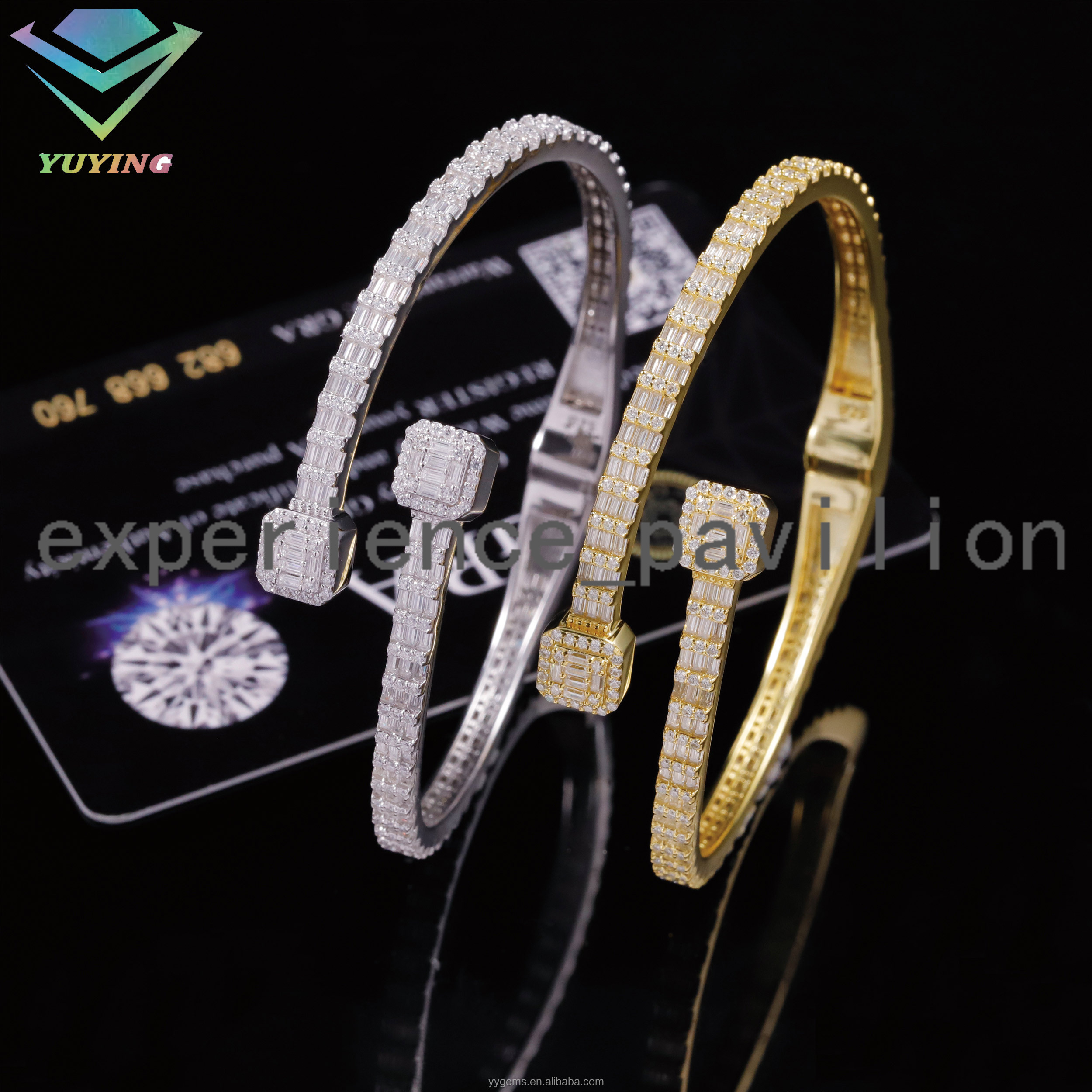 New Arrivals Pass Diamond Test Baguette Moissanite Diamonds S925 Sterling Silver Bangle Unisex Bracelet Jewelry