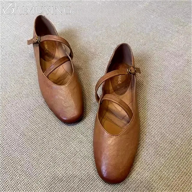 Appartements Mary Jane Chaussures Femmes Retro Sole en cuir ballet 2025 Robe tendance printemps élégantes chaussures décontractées confort peu pr