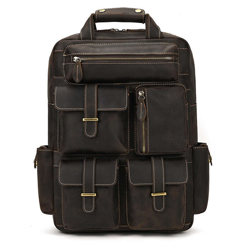 Extra Crazy Horse Travel Men Genuine Leather Large Capacity 18inch Backpack Multi-purpose Double Shoulder Bag