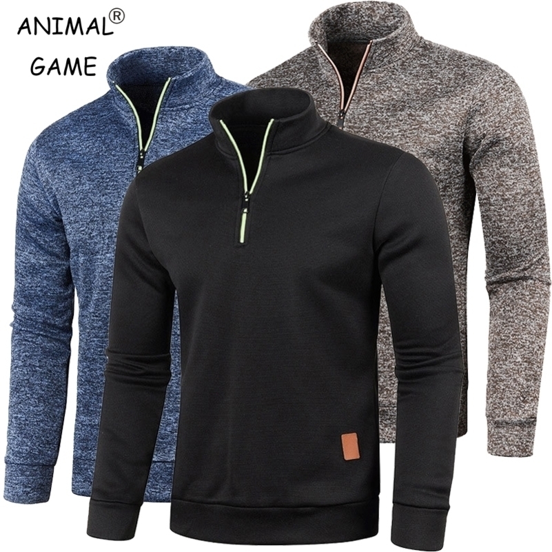 Automne Mens Half Zipper Sweatshirts à manches longues à manches solides à manches solides Color Turtleneck Streetwear Winter Veste chaude Mabes