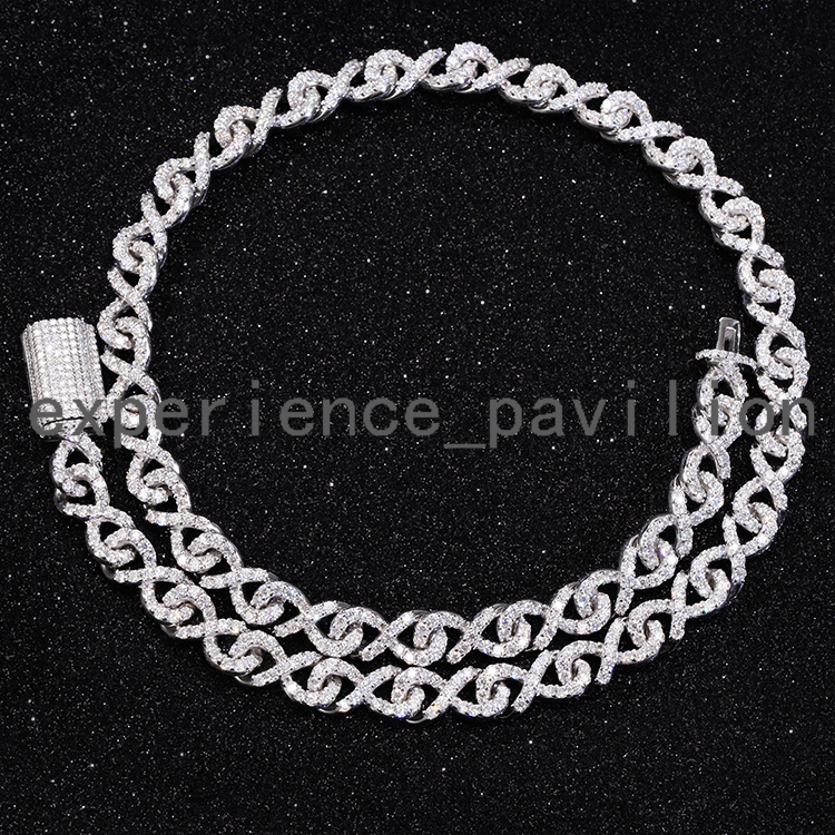 High Quality Hip Hop Chain 9mm Wide Iced Out 925 Silver Necklace Set D Color Moissanite Diamond Cuban Link Chain