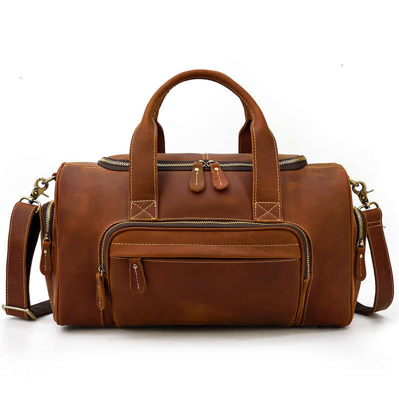 Crazy Horse Men's Genuine Leather Short Trip Business Travel Top Layer Cowhide Handheld Moving Luggage Bag