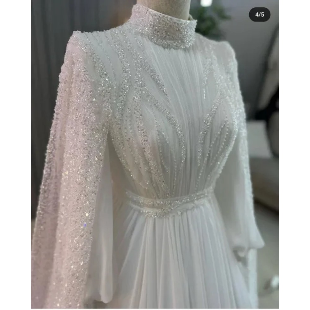 Robes de mariée en dentelle à paillettes de luxe avec châle Sheer Crew Dubaï Princesse arabe robes de mariage personnalisées