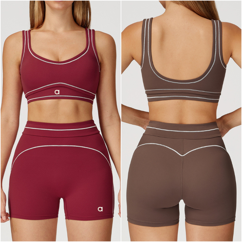A7028 Femmes Yoga Tenue en deux pièces Suisses Gire Shorts sans manches High Wair Sports Vaies Pantalons Pantalons Sport Gym Sport Elastic Close