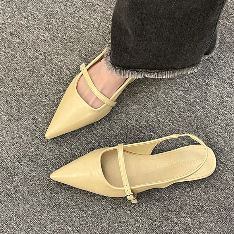 2025 Summer Womens Fashion Solid Color Slip-On Sandals PU New Casual Slingback High Heels Elegant Party Dress Flat Sandals Women 250820