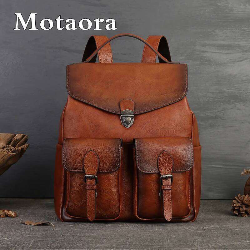 MOTAORA New Casual Cowhide Backpack For Men Vintage Large Capacity Travel Handbag Women Genuine Leather Inch Computer Package bag