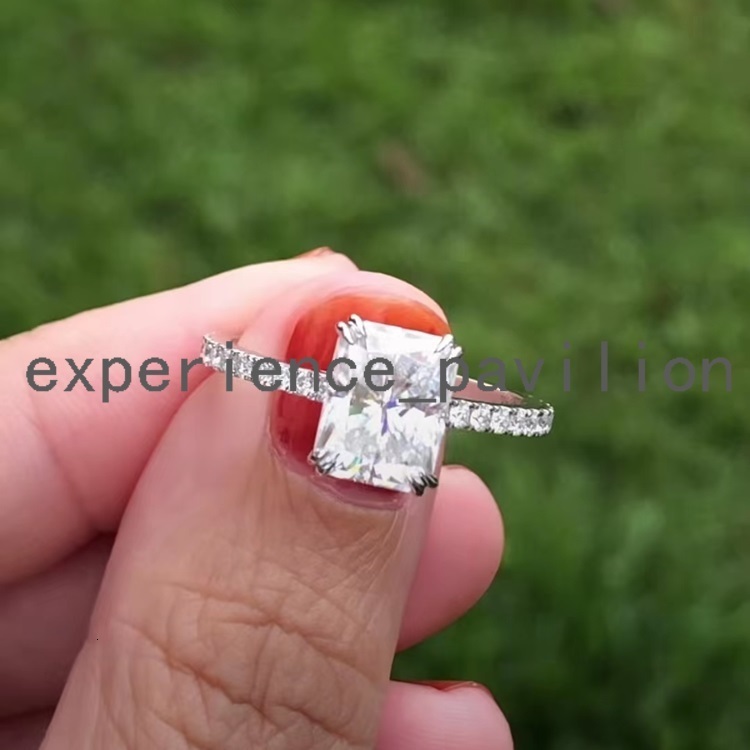Hidden halo Double Claws 14K White Gold 3CTW Radiant Cut Moissanite Women Jewelry Proposal Engagement Anniversary Wedding Rings