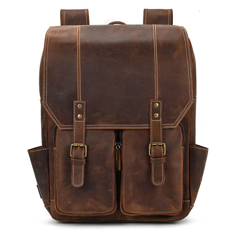 Men de voyage fou de grande capacité Sac à école d'étudiant authentique ordinateur portable en cuir véritable sac à dos