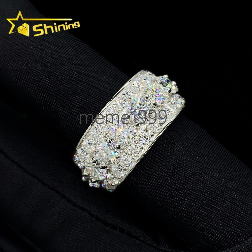 Ready to Ship Fine Jewelry Iced Out Vvs Moissanite Gold Plated S925 Sterling Silver Hip Hop Ring