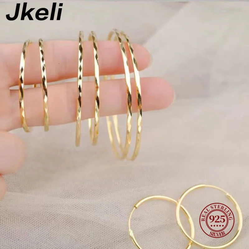 Jkeli authentique 925 Boucles d'oreilles de cerceau simple coréen sterling fashion coréen pour les femmes charmante accessoires de bijoux de fête