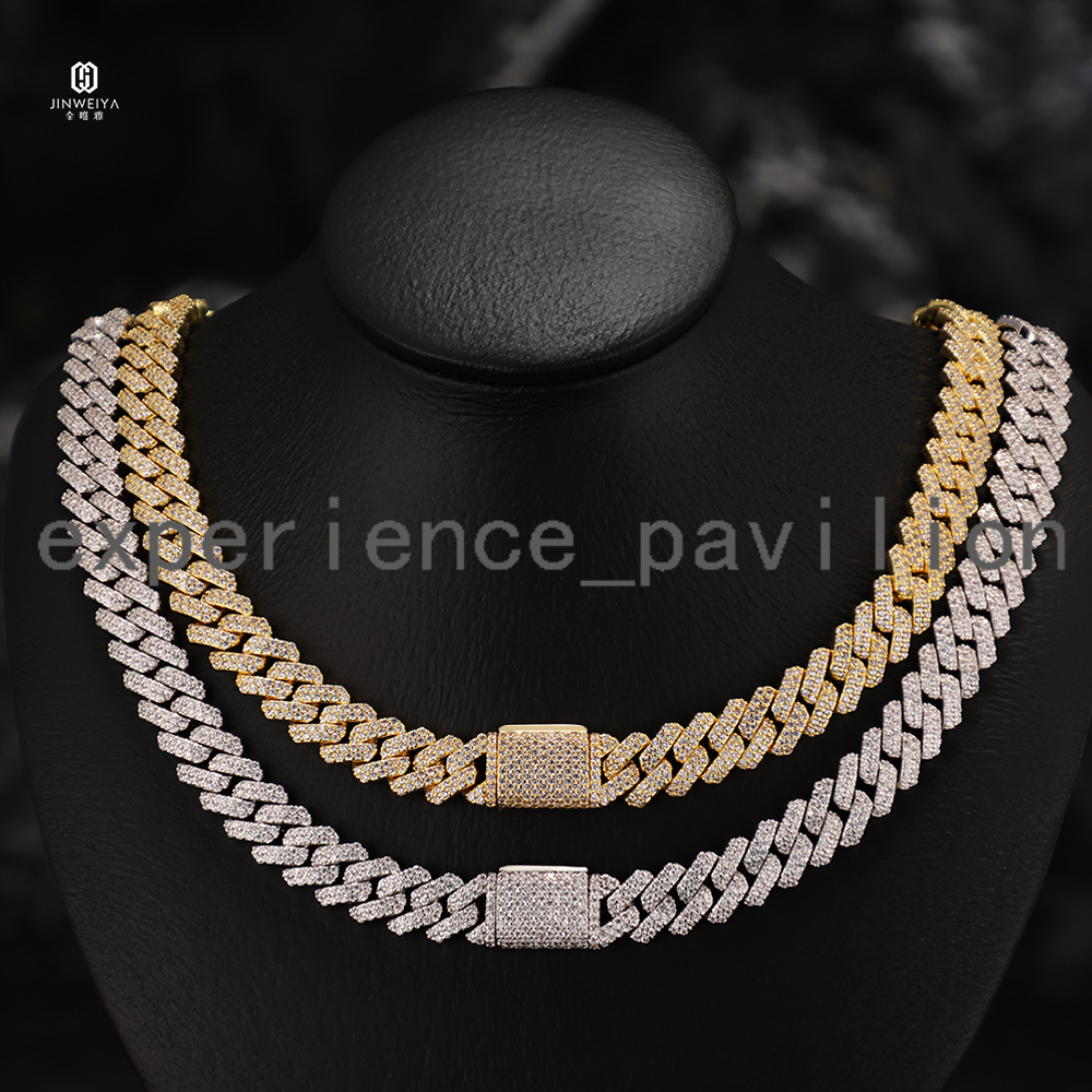 Custom Mens 10mm Square Cuban Chain Necklace S925 Silver Gold Plating Hip Hop Style featuring Moissanite moissanite Personalized