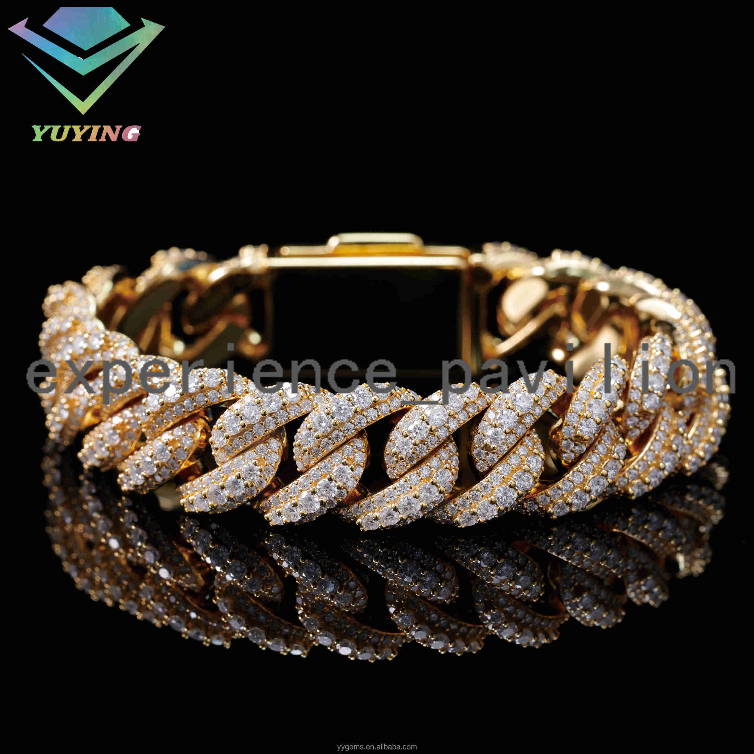 Pass Diamond Test Moissanite Raised Yellow Gold Plated 925 Silver Moissanite Link Bracelets Men Jewelry Cuban Bracelet