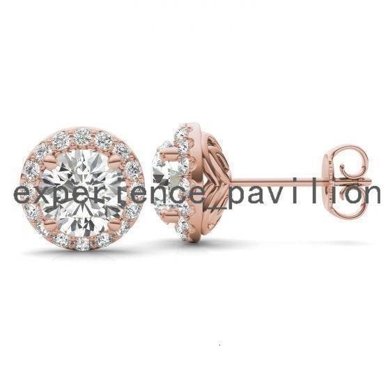 Beautiful Flower Earrings 1ct Round Moissanite Loose Diamond Stud Jewelry 18k Rose Gold Earring