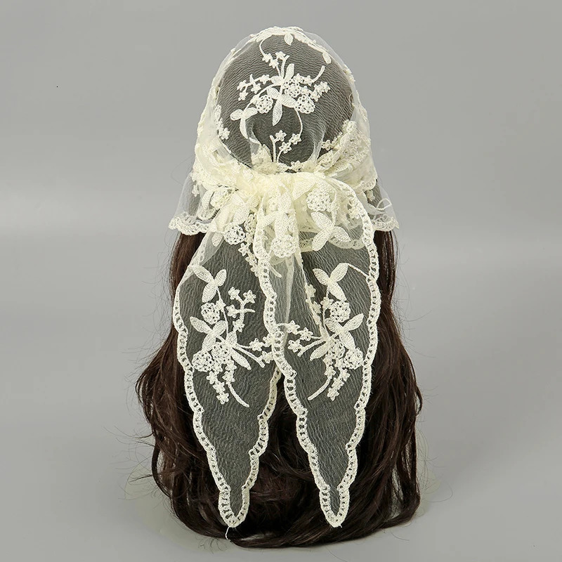 Hollow Out Scarf Embroidery Hair Scarf Lace Headband Vintage Solid Color Triangle Women Travel Po Headband Fashion Bandanas 250818