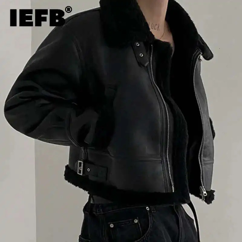 IEFB Leather Cotton Coat For Mens Winter Korean Style Loose Lamb Suede Motorcycle Pu Padded Jacket Trend Male Spring 9C3184 250818