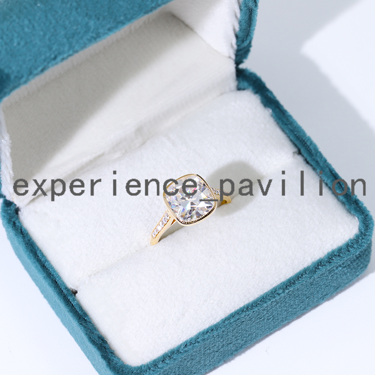 Retro Old European Cut Ring Big 4.5ct Moissanite 14k Real Yellow Gold Engagement Cushion Ring for Women Wedding