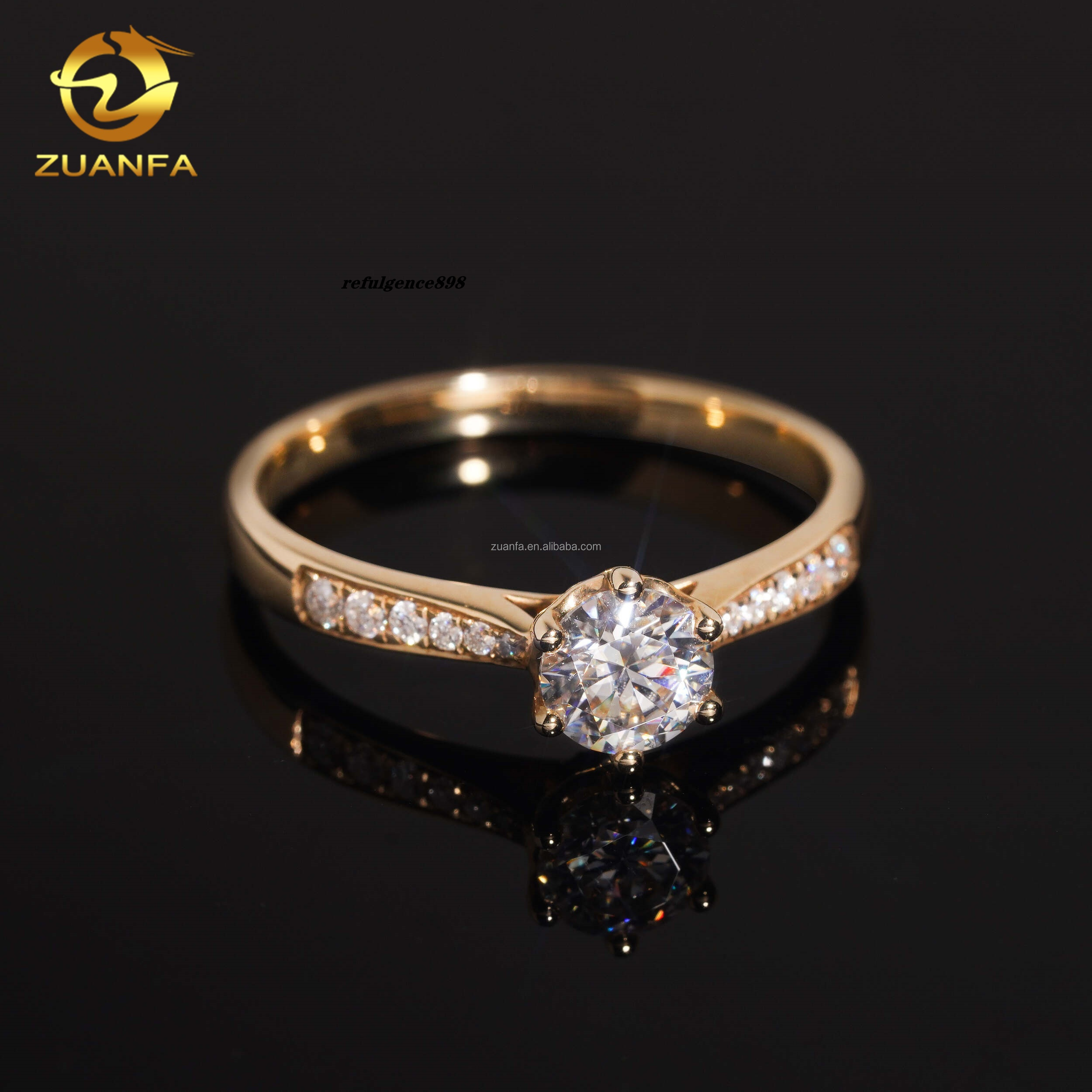 Customized 14k Real Gold Classic 6 Claws Wedding Bridal Jewelry Gorgeous 0.5ct VVS Moissanite Diamond Engagement Solitaire Ring