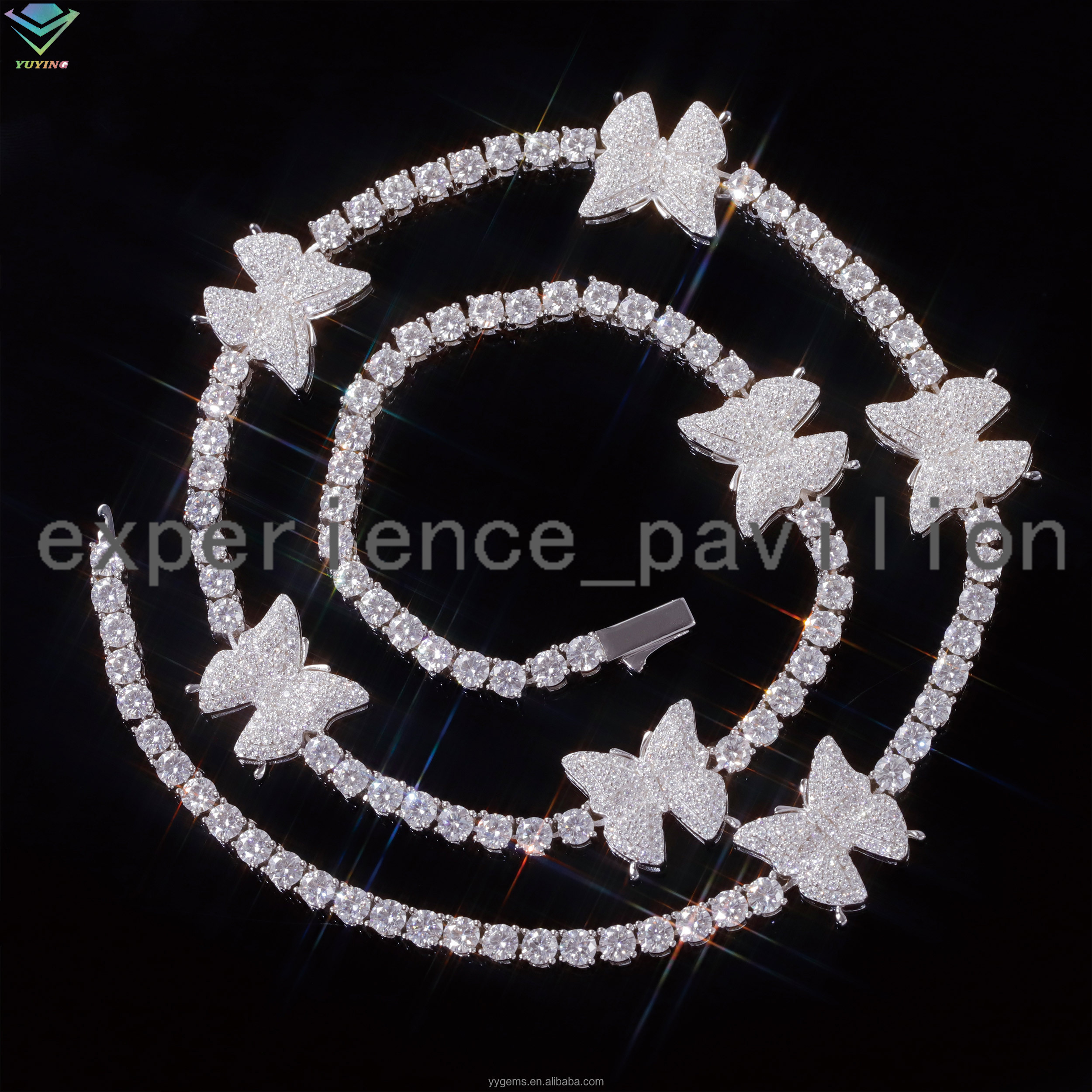 Élégant nouveau design de la mode de la mode 925 Vvs Silver VVS Moisanite Diamond Iced Out Butterfly Tennis Chain Bracelet