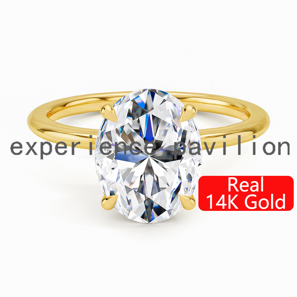 Fine Jewelry Supplier Woman Engagement Wedding Gift Hollow Real 14K Gold 2ct 3ct Diamond Oval Moissanite Rings