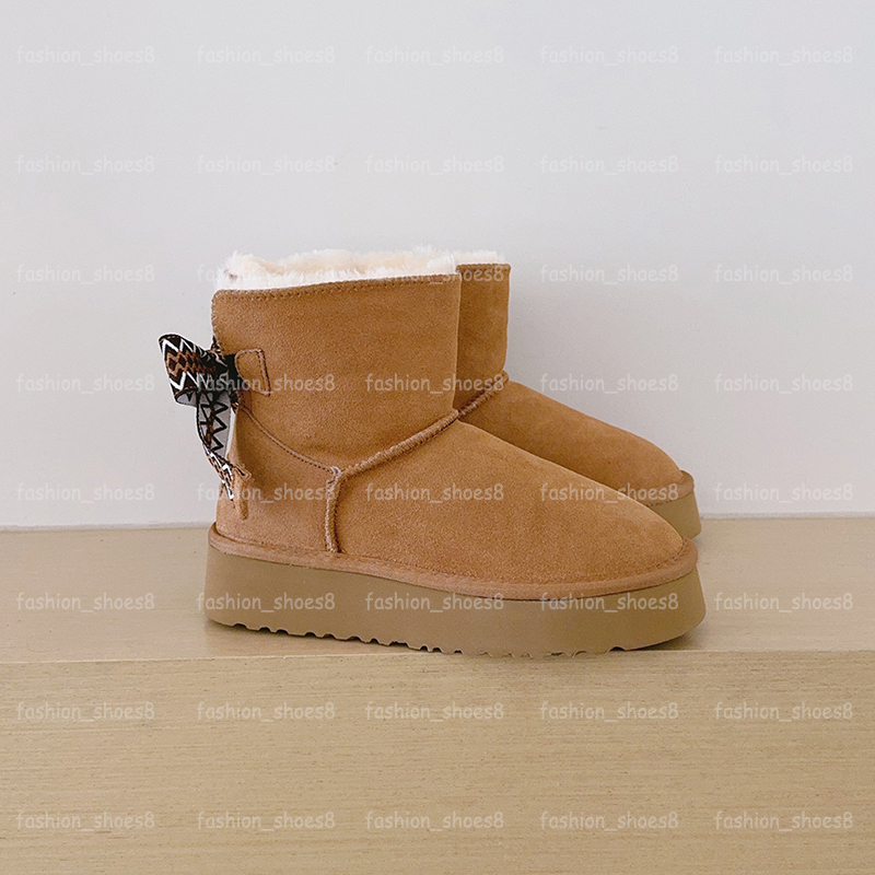 Womens Boots Designer Classic Ultra Mini Platform Boot Winter Braid Bowties Snow Booties Fashion Suede Leather Men Fur Bottes Warm Shoes Mustard See