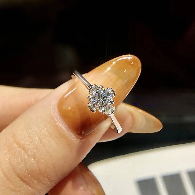 KNB 0.5CT Flower Certified Pure Moissanite Diamond Wedding Rings For Women Real 925 Sterling Silver Top Quality Fine Jewelry
