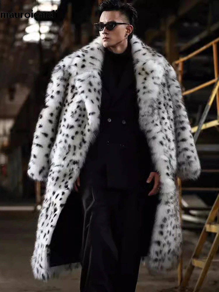 Mauroicardi Winter Chic Long Colorful Thick Warm Soft Hairy Faux Fur Coat Men High Quality Multicolor Fluffy Furry Overcoat 250818