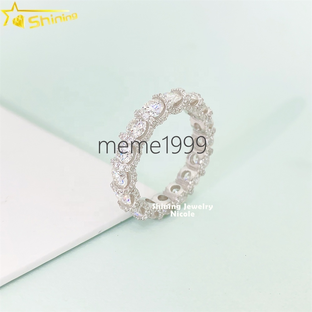 Luxury 925 Silver Fully Iced Out 4.25MM GRA Moissanite Tennis Engagement Wedding Band Ring for Women