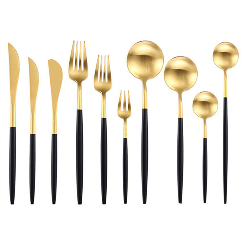 Cutlery Knife Fork Spoon Silverware Flatware Dinnerware Stainless Steel Tableware Black Handle-image-409252671