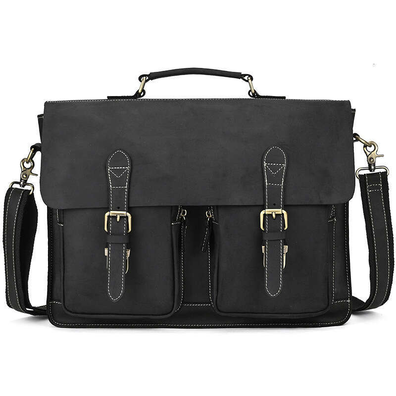 Genuine Laptop Office Crazy Horse Leather Briefcase Top Layer Cowhide Men's Handbag Shoulder Bag