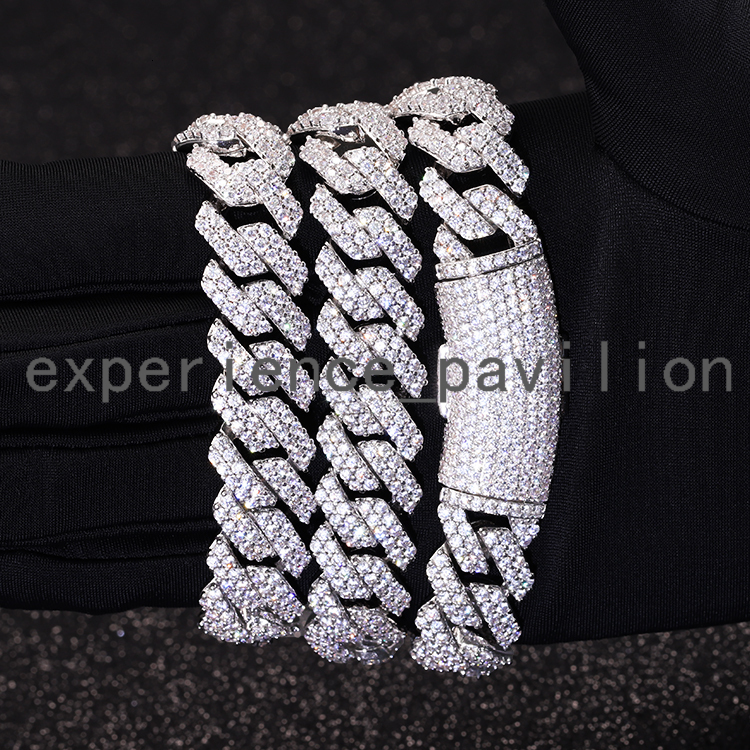 Sterling Silver 14mm Wide Miami Cuban Chain VVS Diamond and Moissanite Necklace with Gold Plating