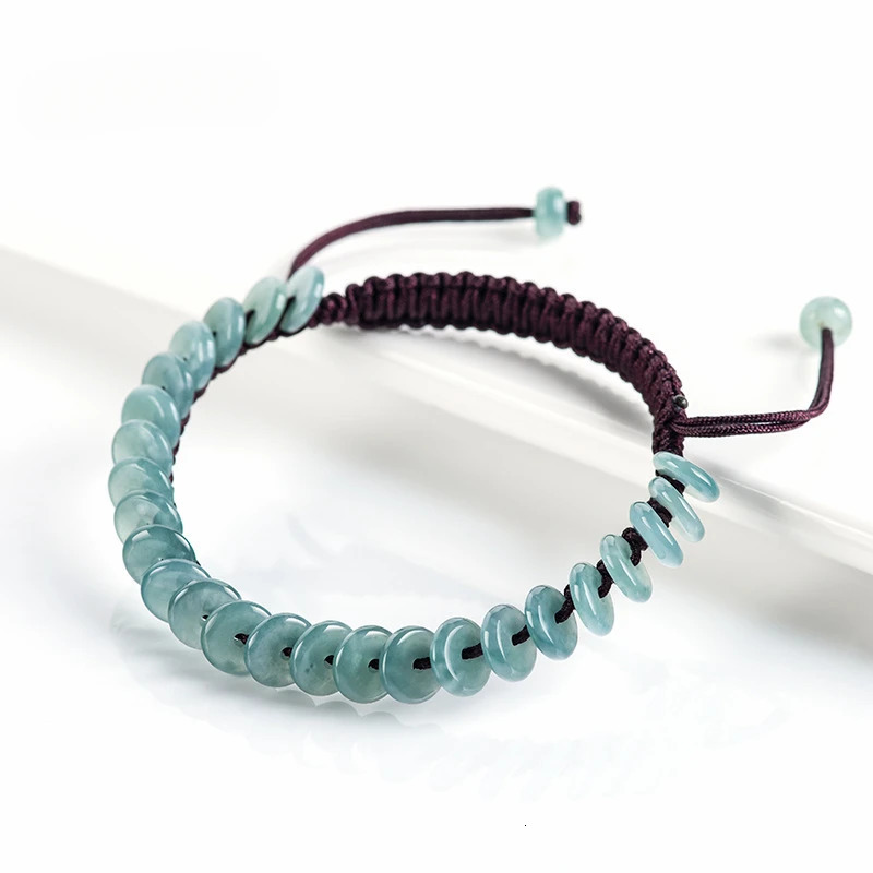 Natural de haute qualité A marchandise Jadeite Blue Water Peace Boucle Boucle Men de glace tissée à la main et Bracelet Jade Fêtes Cadeaux de vac