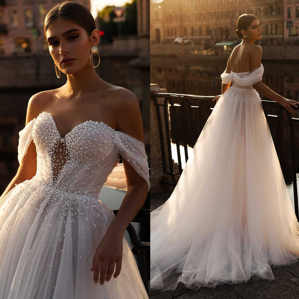 Elegant Wedding Dress Ruffled Organza With Pearls A-Line Floor Length Ballgown Sweetheart Sleeveless Customized Vestido De Novia