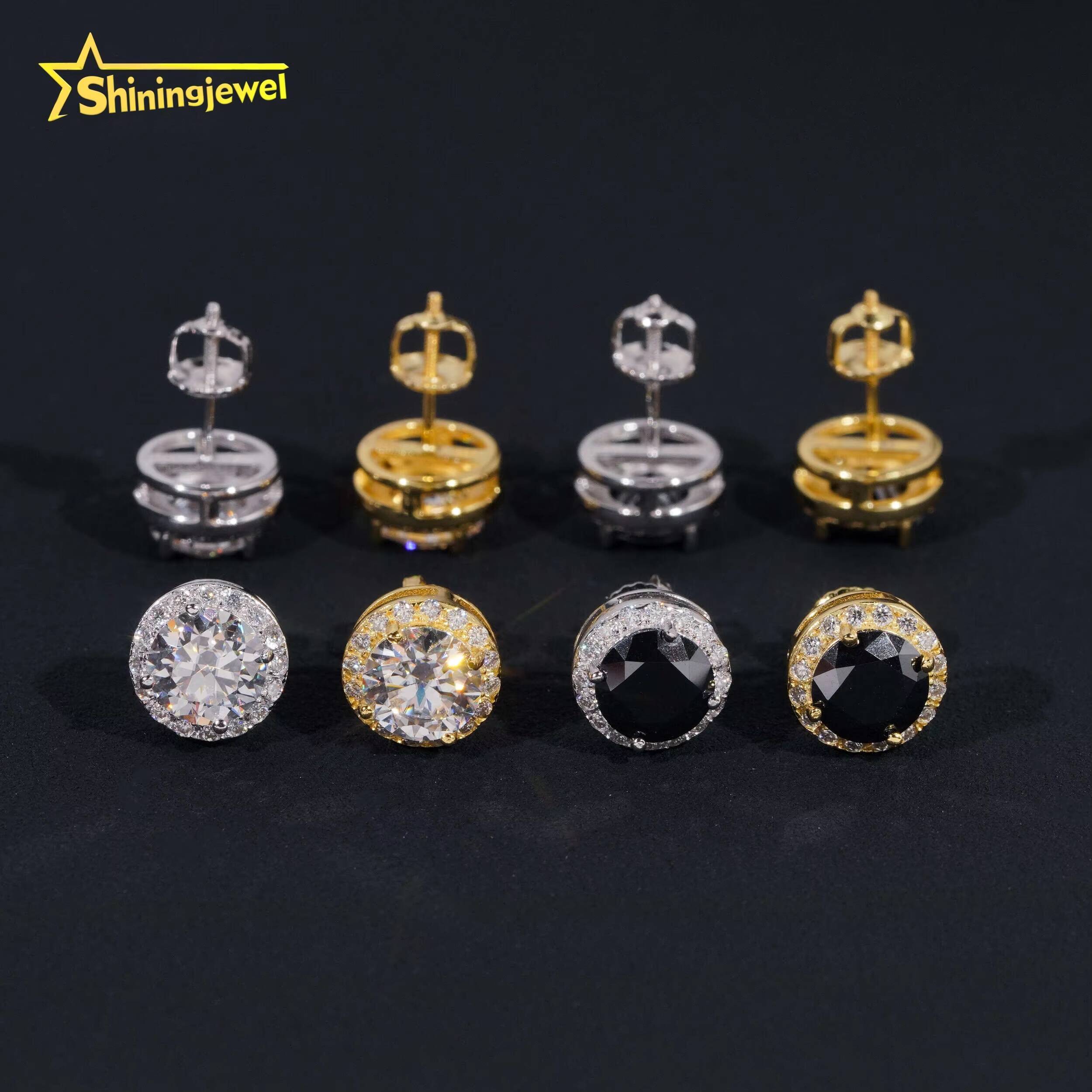 Fashion Jewelry 925 Sterling Silver Hip Hop Screw Back Halo 7.5mm Center Stone Moissanite Studs Earrings