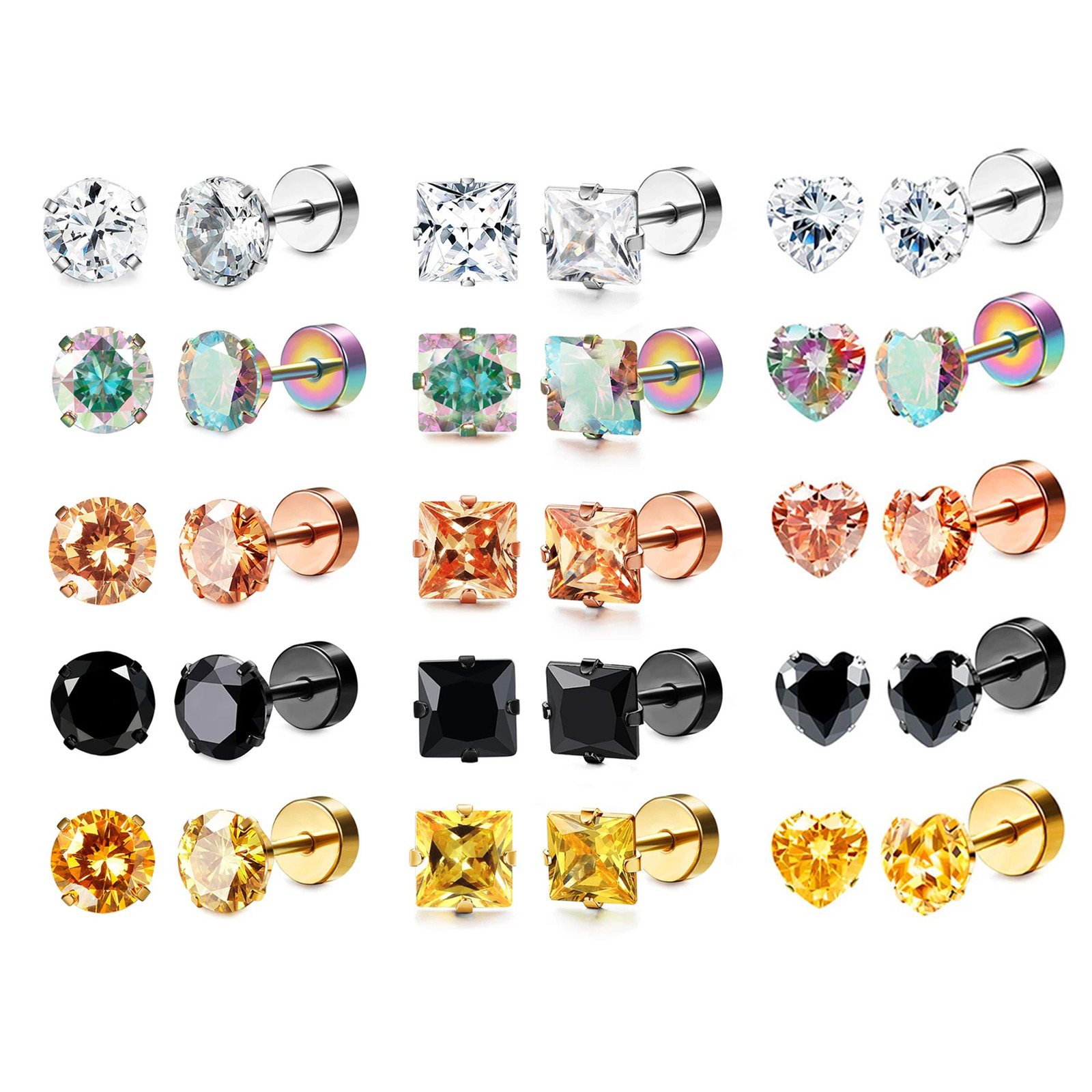 1 paire Boucles d'oreilles CZ en acier inoxydable pour femmes hommes tragus tragus zircone cucone à dos plat arrière 18G Piercing oreille ensembl