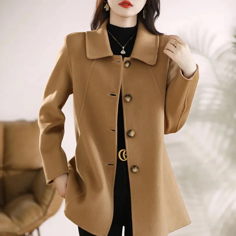 Autumn winter Woolen Jacket Womens Fashion Solid Slim Temperament Wool Coat Single breasted Female Casual Outwear Tops 250820