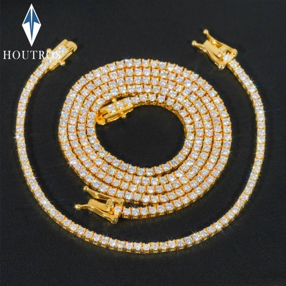 2mm D Color Full Moissanite Tennis Necklace/Bracelet with GRA S925 Silver Delicate Diamond Neck Chain for Women Men Jewelry Gift