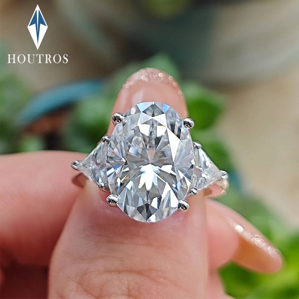 9CTTW Oval Cut Full Moissanite Engagement Ring for Women 925 Sterling Silver 3 Stone Triangle Diamond Ring Wedding Bands Jewelry