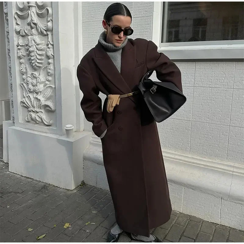 Femmes à revers Pincrets en laine Elegant Double-Breasted avec des poches Manches longues M mantes décontractés Lady Street Extérieur Extérieur 2
